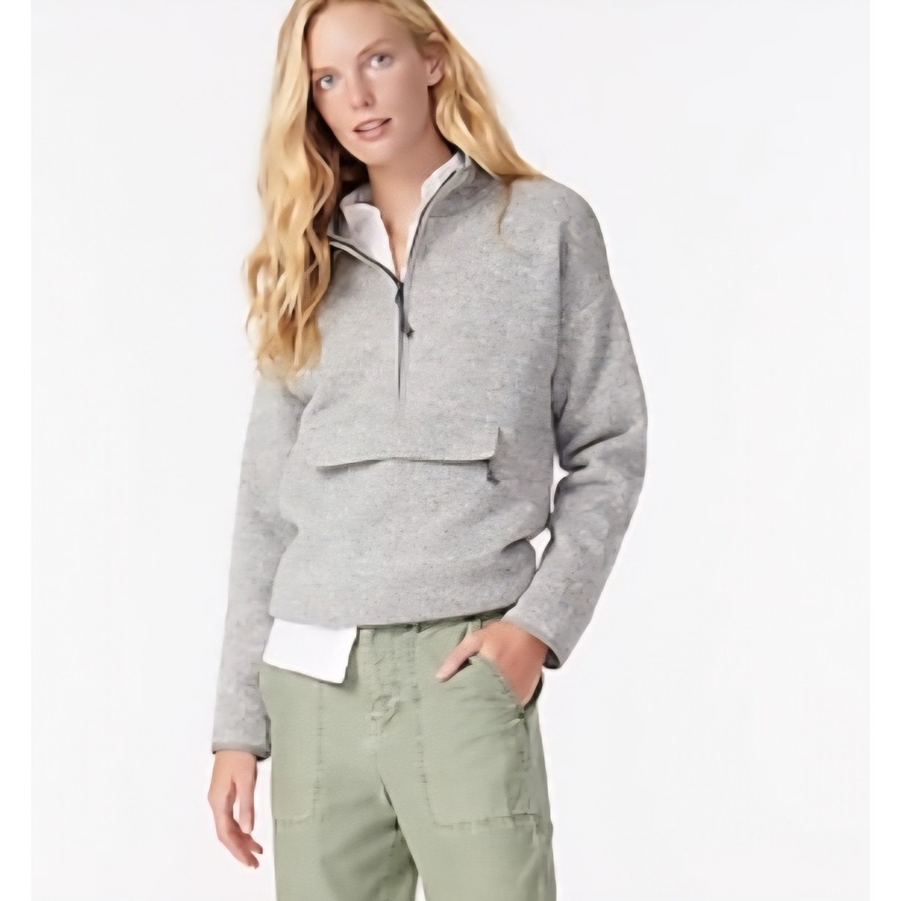 J.Crew Polartec Sherpa Fleece Pocket Pullover Gray 1/4 Zip Medium AS082